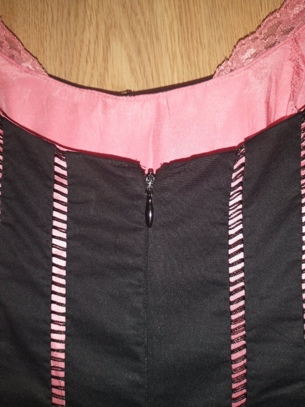 Rare Y2K Vtg Bebe Openwork Lattice Dress Pink Silk Lining Black Sexy Fit & Flare - Picture 7 of 16